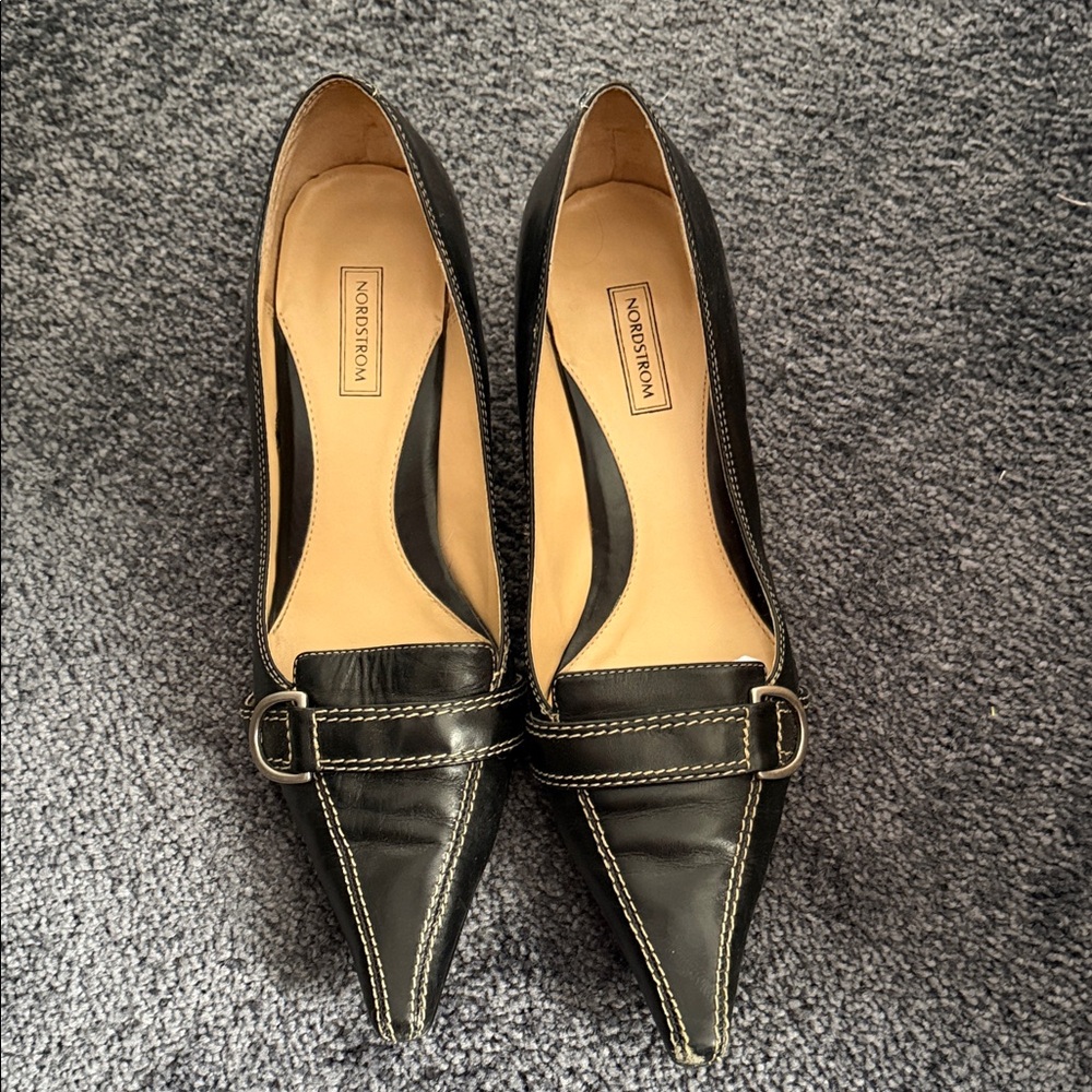 Nordstrom Black Leather heels with Buckle Detail